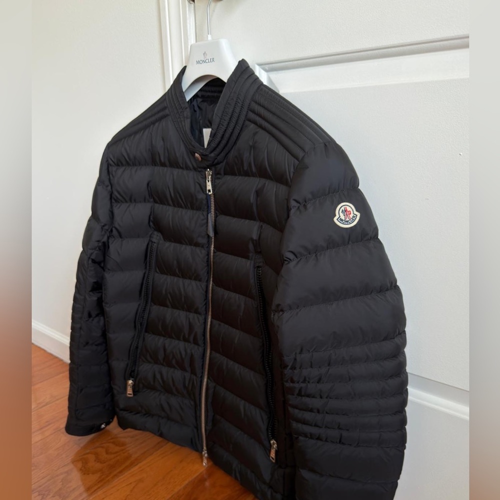 Moncler Black Bomber Jacket. Worn one time, excellent condition. Size 6 .